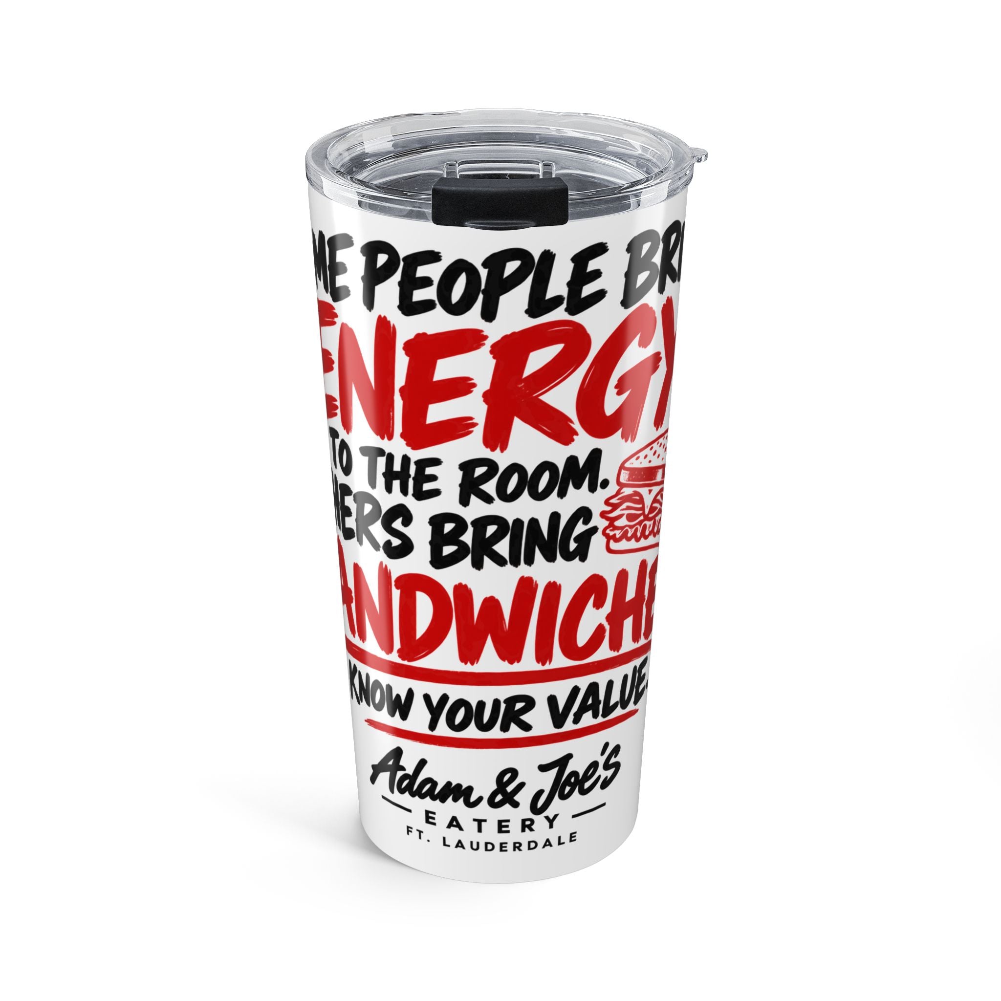 20oz Insulated Tumbler — "Bring Energy, Bring Sandwiches" Diner Logo